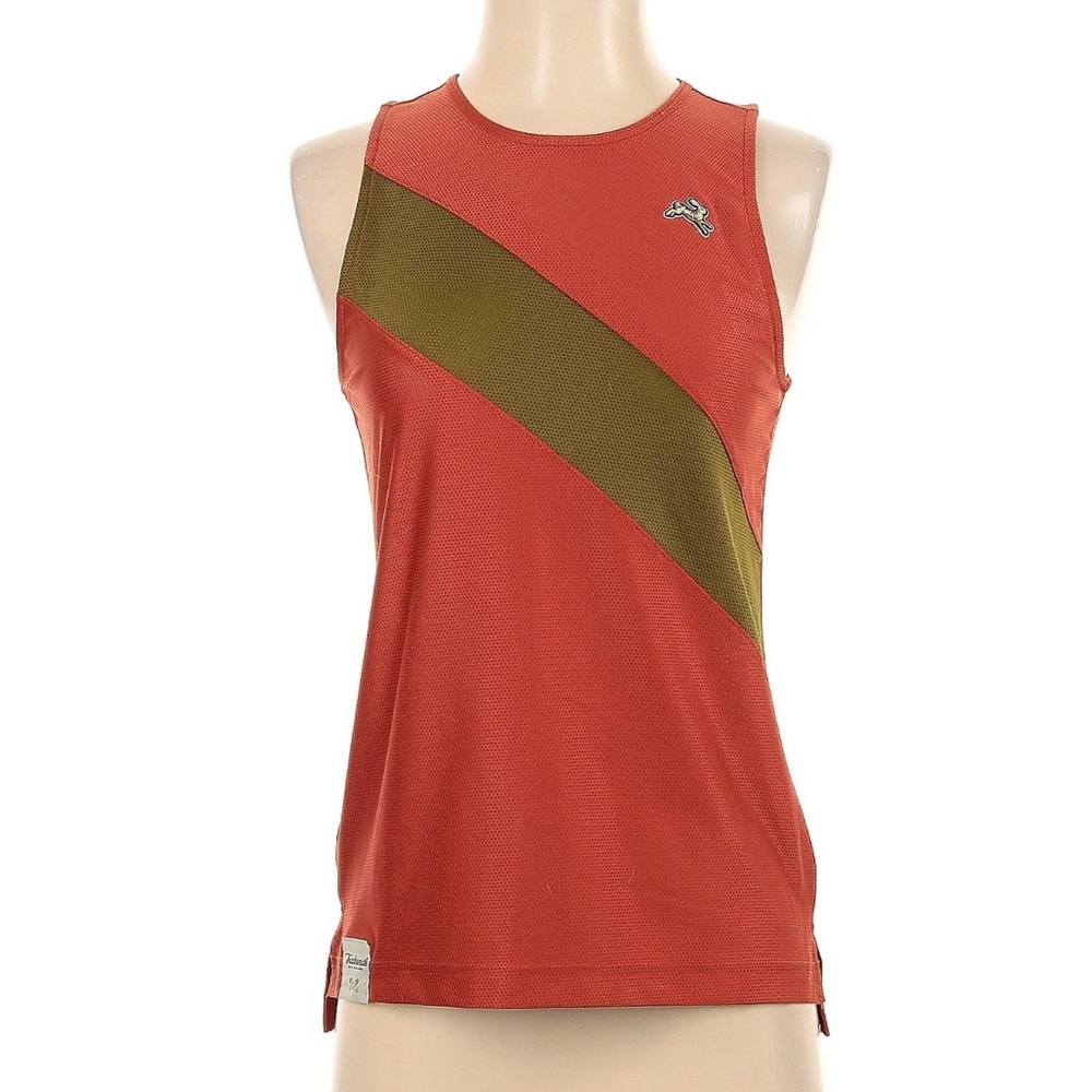 Tracksmith Women's Red Tank Top with Olive Diagonal Stripe